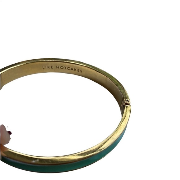 Kate Spade New York Like Hotcakes Gold Tone Teal Enamel Bangle Bracelet with Bag - Picture 5 of 15